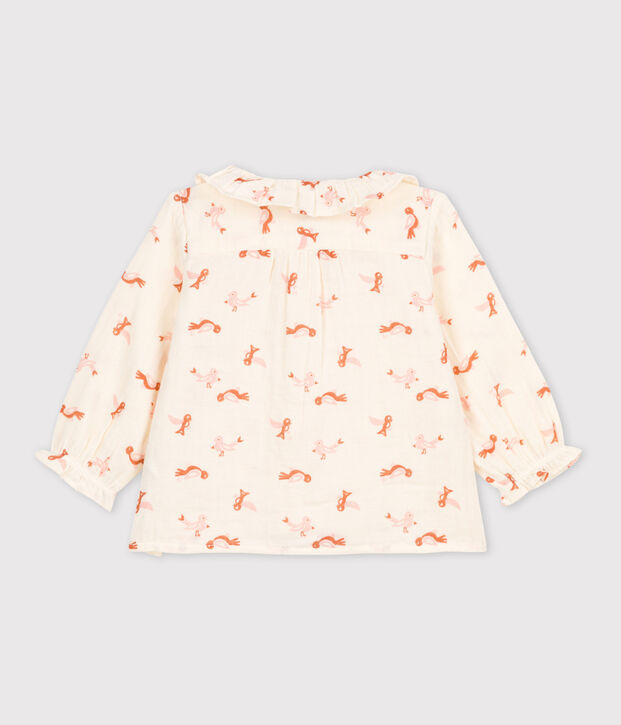 Blusa de beb&eacute; con estampado de p&aacute;jaros de gasa de algod&oacute;n crudo/multicolor