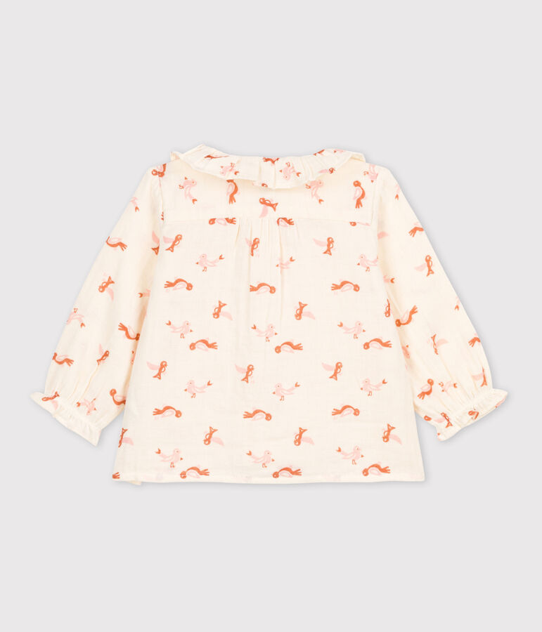 Blusa de beb&eacute; con estampado de p&aacute;jaros de gasa de algod&oacute;n blanco AVALANCHE/ MULTICO