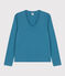 Camiseta LA RECTA de algodón con cuello de pico para mujer azul POLOCHON