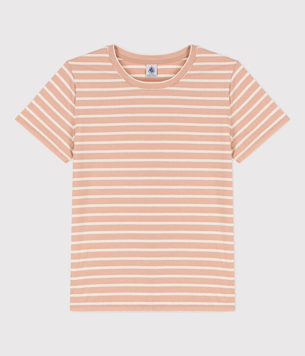 La camiseta RECTA de algod&oacute;n con cuello redondo para mujer beige/crudo
