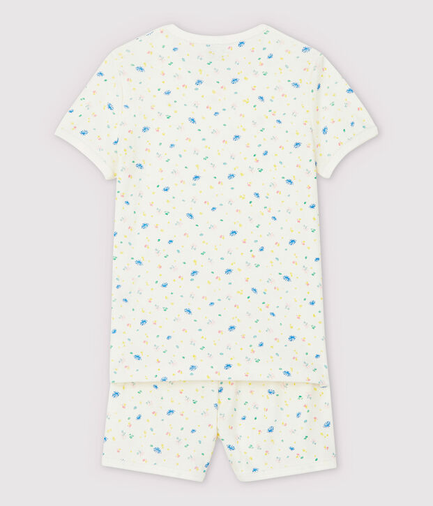 Pijama corto de flores de ni&ntilde;a de algod&oacute;n y lino blanco/multicolor