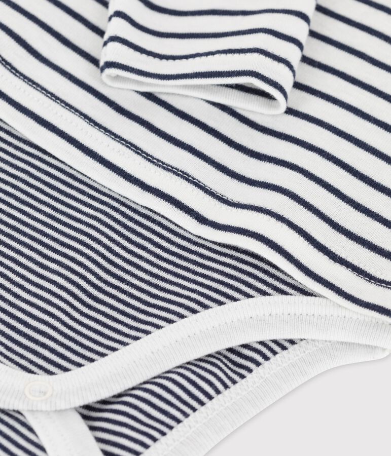 Body marinero de algod&oacute;n ecol&oacute;gico para beb&eacute; blanco/azul