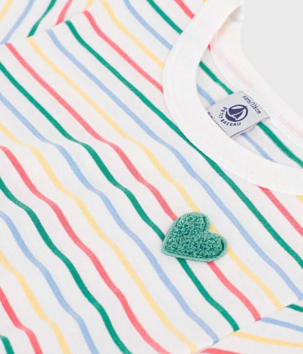 Vestido infantil de algod&oacute;n de manga corta a rayas blanco/multicolor