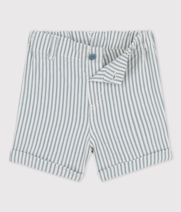 Shorts a rayas de tejido milrayas de beb&eacute; verde/blanco