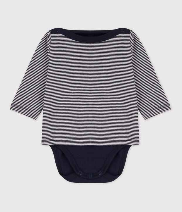 Camiseta con bodi de algod&oacute;n para beb&eacute; azul/blanco
