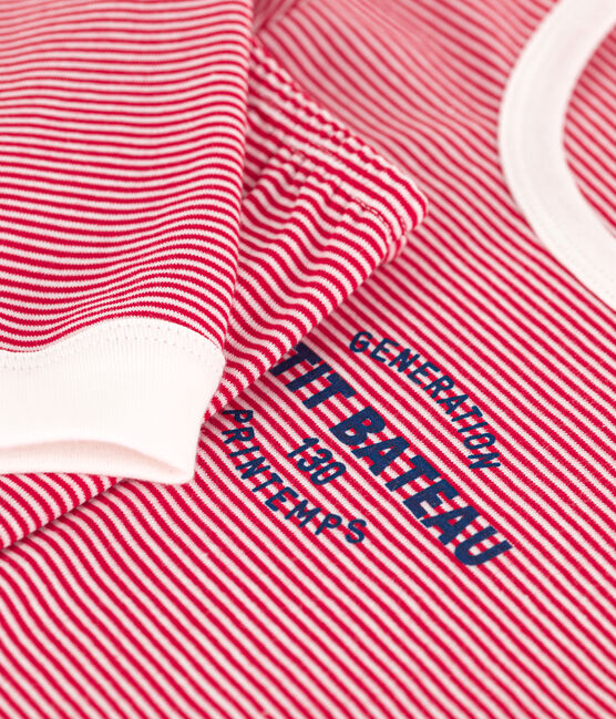 Pijama de algodón milrayas para niño/niña rojo CORRIDA/blanco MARSHMALLOW