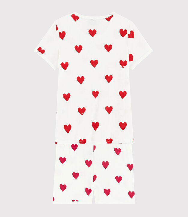 Pijama shorts de algod&oacute;n con estampado de corazones para ni&ntilde;o/a blanco/rojo