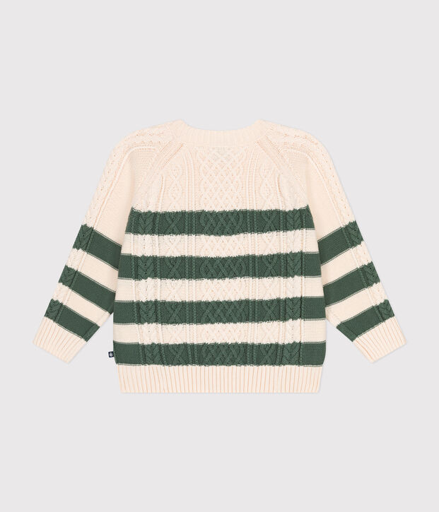 Jersey de punto irland&eacute;s de algod&oacute;n a rayas para ni&ntilde;o crudo/verde