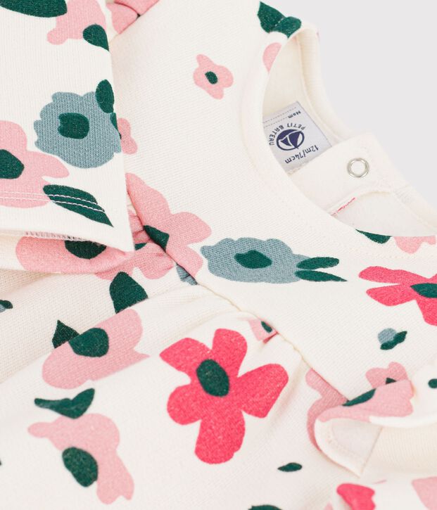 Vestido de algod&oacute;n de manga larga con estampado de flores para beb&eacute; crudo/multicolor