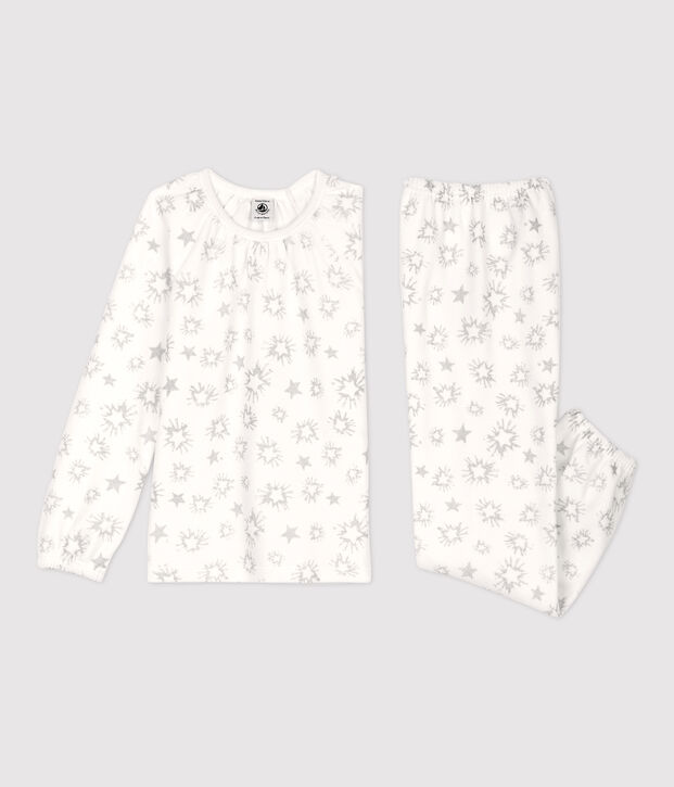 Pijama de ni&ntilde;a con estampado de estrellas de terciopelo blanco/gris
