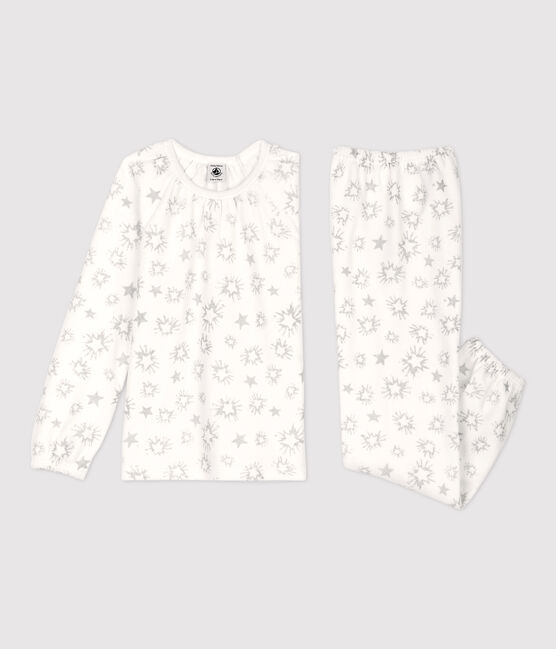 Pijama de niña con estampado de estrellas de terciopelo blanco MARSHMALLOW/gris ARGENT