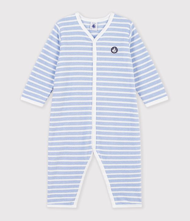 Pijama sin pies de rizo de algod&oacute;n a rayas para beb&eacute; azul/crudo