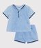 Conjunto de 2 piezas de chambray con camiseta con cuello de uniforme para beb&eacute; azul