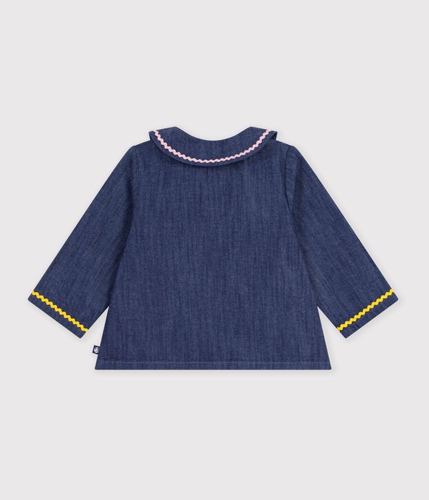Blusa lisa de manga larga de tejido denim para beb&eacute; azul