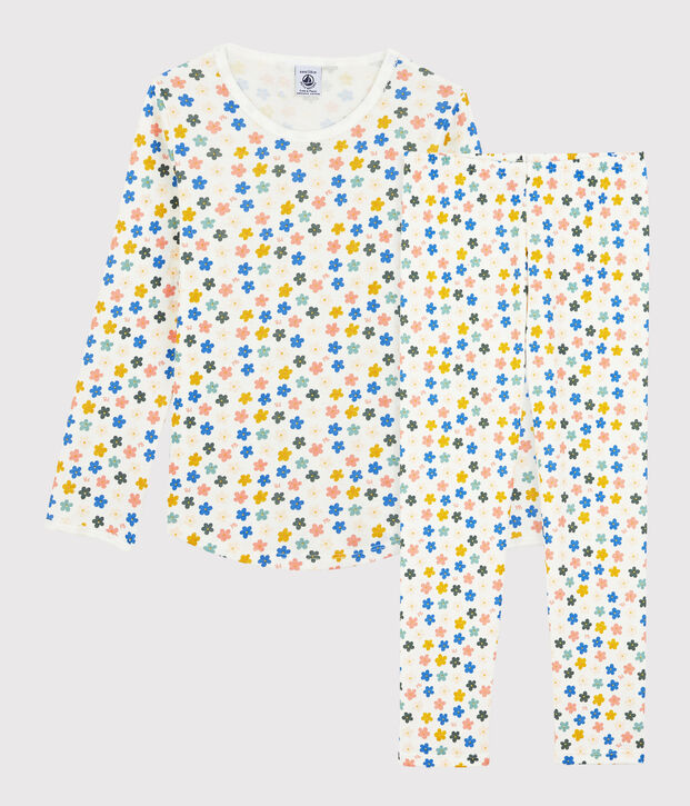 Pijama de flores fosforescentes de algod&oacute;n de ni&ntilde;a blanco/multicolor