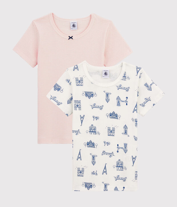 Juego de 2 camisetas de manga corta con estampado de Par&iacute;s de ni&ntilde;a peque&ntilde;a multicolor