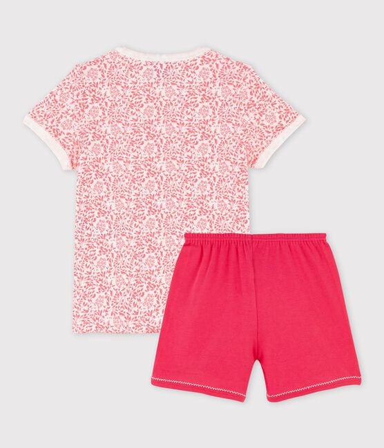 Pijama corto de algodón con estampado de flores de niña blanco MARSHMALLOW/rosa GRETEL