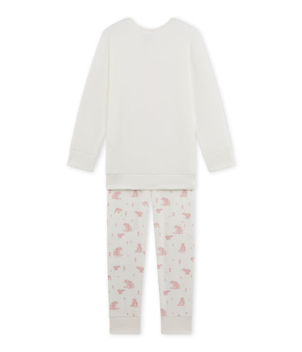 Pijama de rizo para ni&ntilde;a blanco/rosa/multicolor