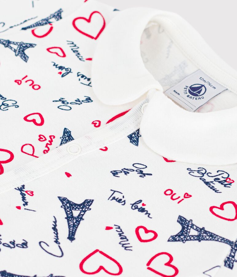 Mono corto de algod&oacute;n con cuello y estampado de Par&iacute;s para beb&eacute; blanco/multicolor
