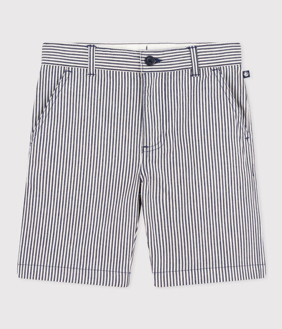 Bermudas de tela de algodón a rayas para niño azul MEDIEVAL/blanco MARSHMALLOW