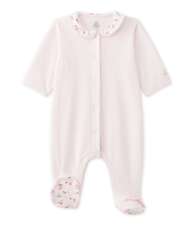 Pijama terciopelo para beb&eacute; ni&ntilde;a rosa