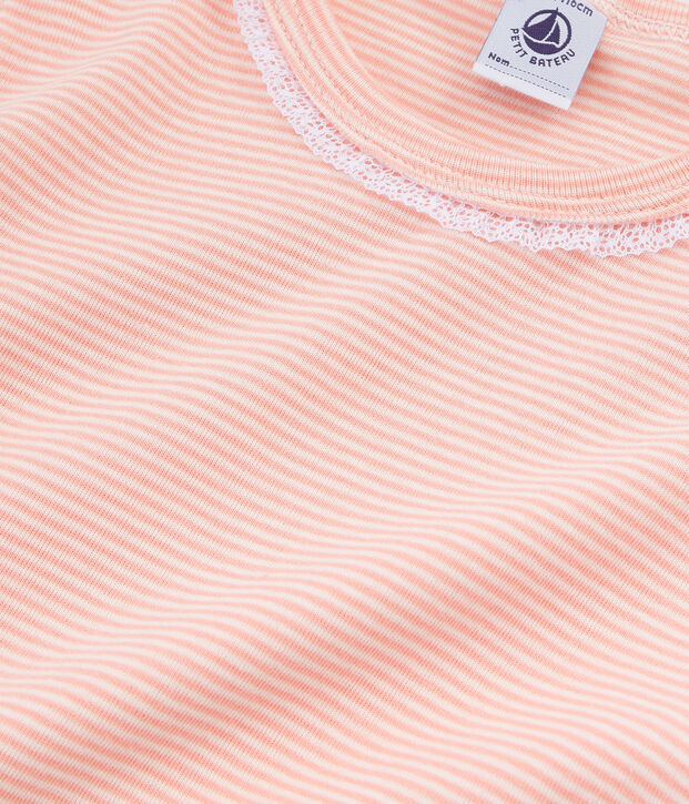 Pijama manga corta de punto para ni&ntilde;a rosa/blanco