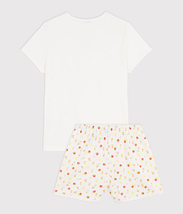 Pijama corto infantil de algod&oacute;n con estampado de frutas blanco/multicolor