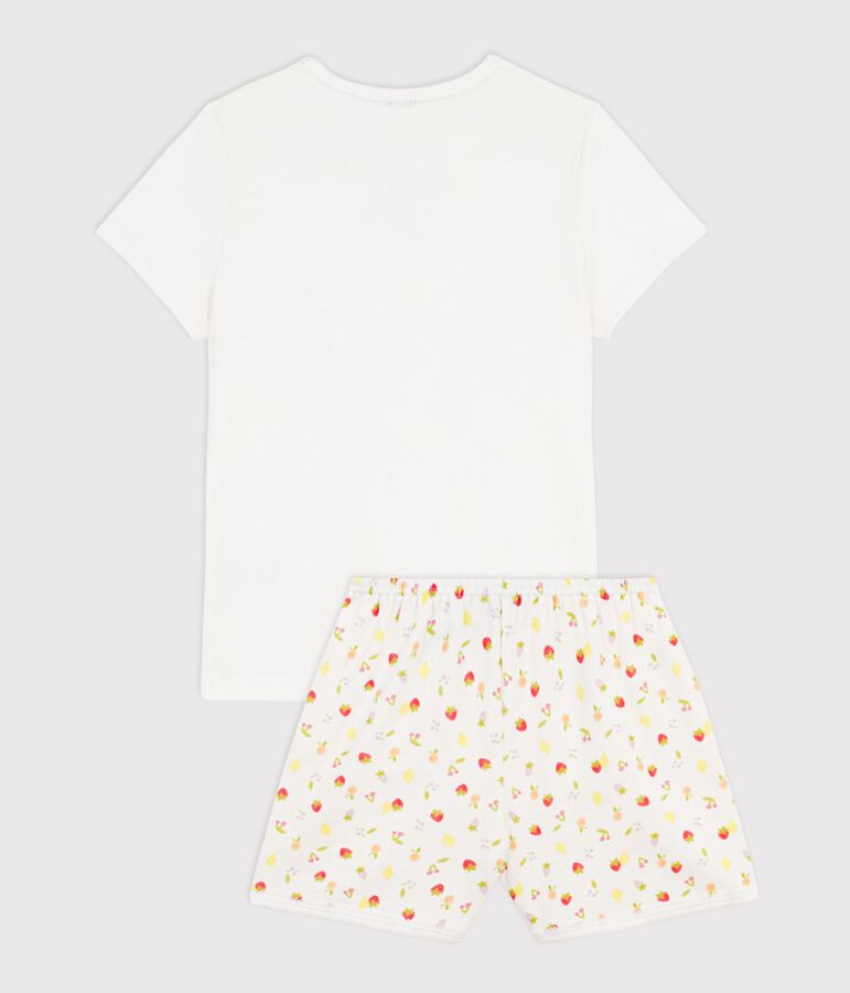 Pijama corto infantil de algod&oacute;n con estampado de frutas blanco MARSHMALLOW/blanco MULTICO