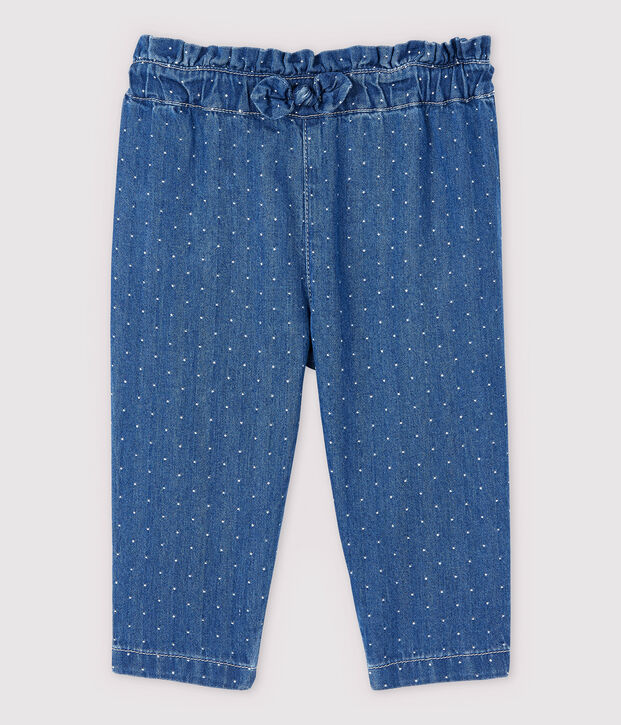 Pantal&oacute;n vaquero claro de lunares de beb&eacute; ni&ntilde;a azul