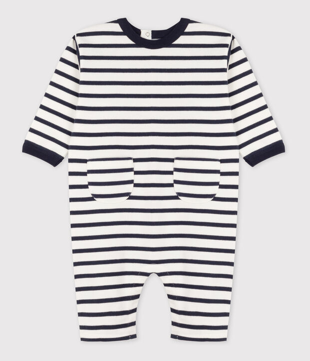 Mono de punto grueso con rayas marineras para beb&eacute; blanco/azul