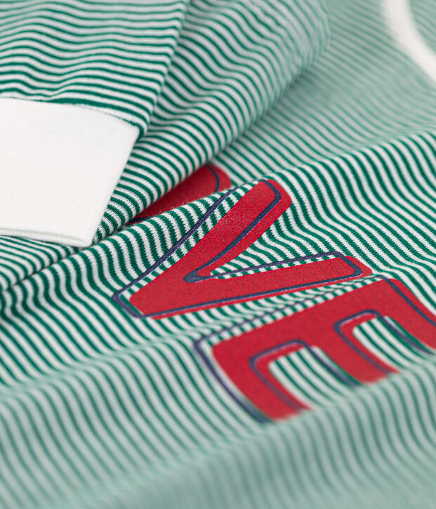 Pijama milrayas de algod&oacute;n de mujer verde/blanco