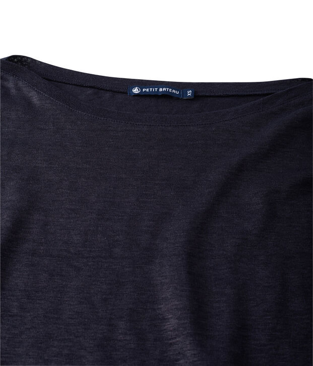 Camiseta de manga larga de lino brillante para mujer azul/azul