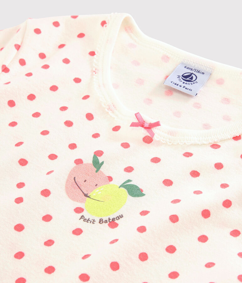 Camis&oacute;n con lunares rosas de algod&oacute;n de ni&ntilde;a blanco/rosa