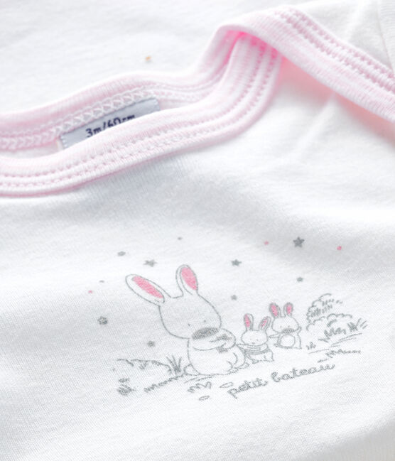 Bodi de manga corta para bebé niña blanco ECUME/rosa DOLL