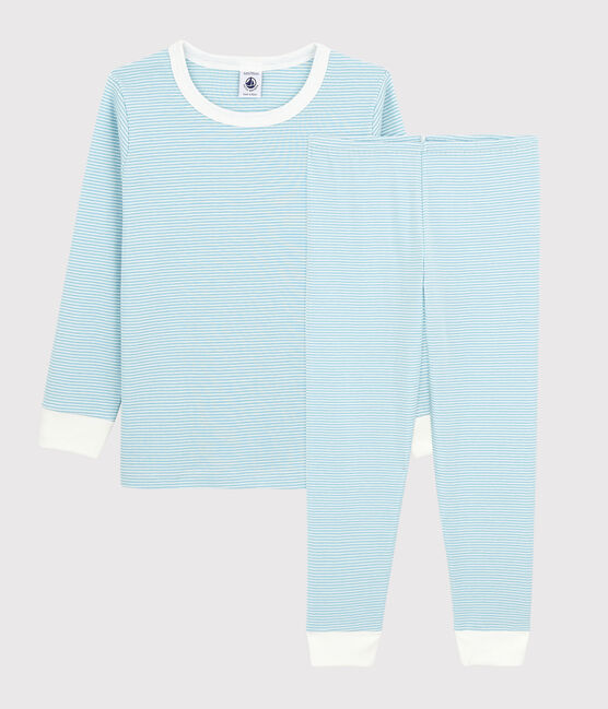 Pijama de rayas de algodón de niño azul TIKI/blanco MARSHMALLOW