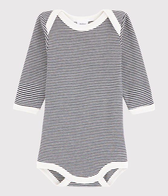 Bodi de manga larga de bebé niño azul SMOKING/beige COQUILLE