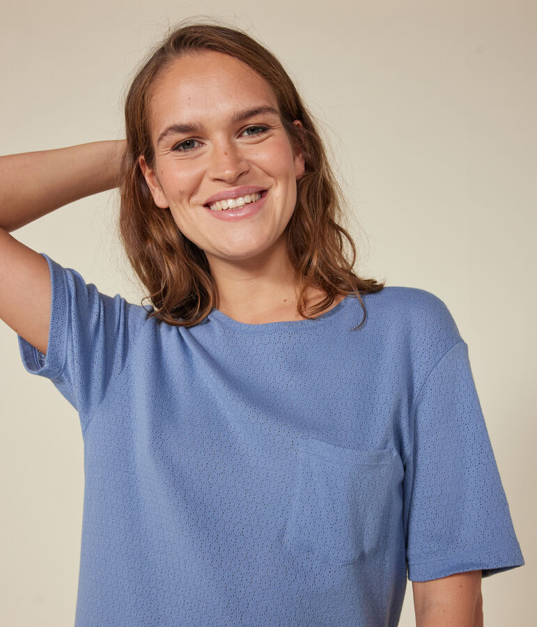 Camis&oacute;n de algod&oacute;n calado para mujer azul BEACH