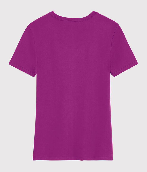 Camiseta de cuello de pico emblem&aacute;tica de algod&oacute;n de mujer violeta