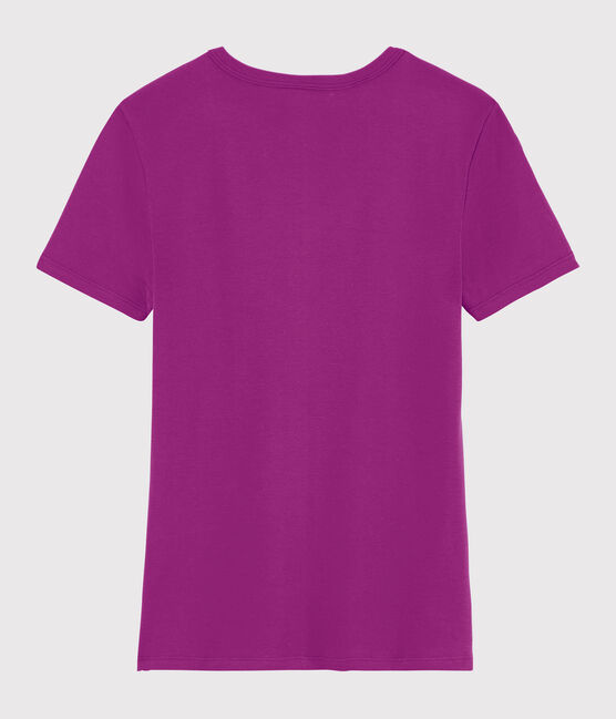 Camiseta de cuello de pico emblemática de algodón de mujer violeta HIBISCUS