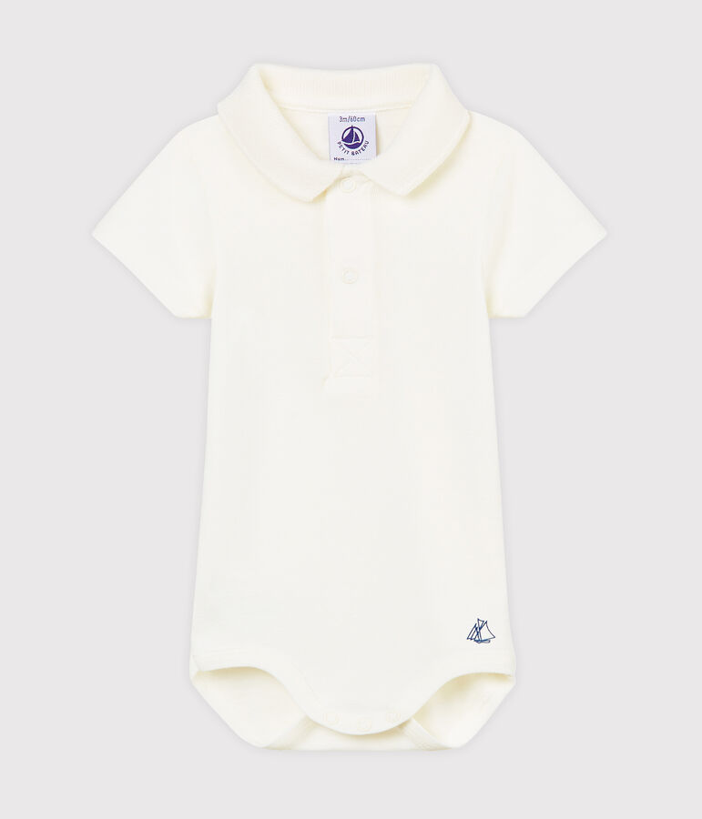 Bodi con cuello de polo para beb&eacute; ni&ntilde;o blanco MARSHMALLOW