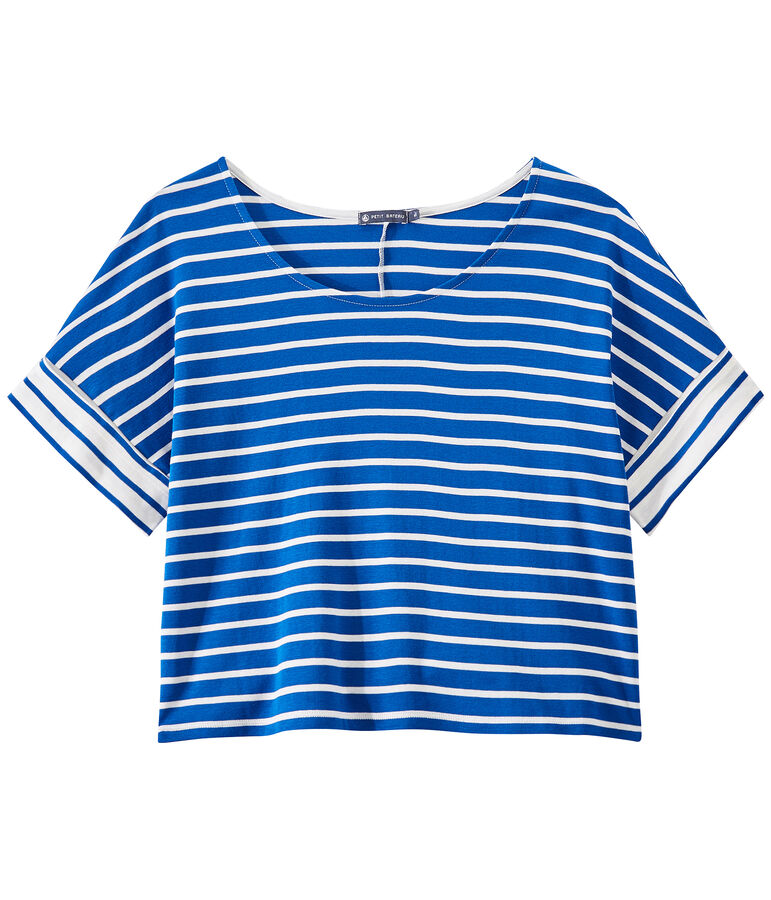 Camiseta oversize de rayas para mujer azul/blanco