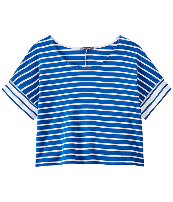 Camiseta oversize de rayas para mujer azul PERSE/blanco MARSHMALLOW
