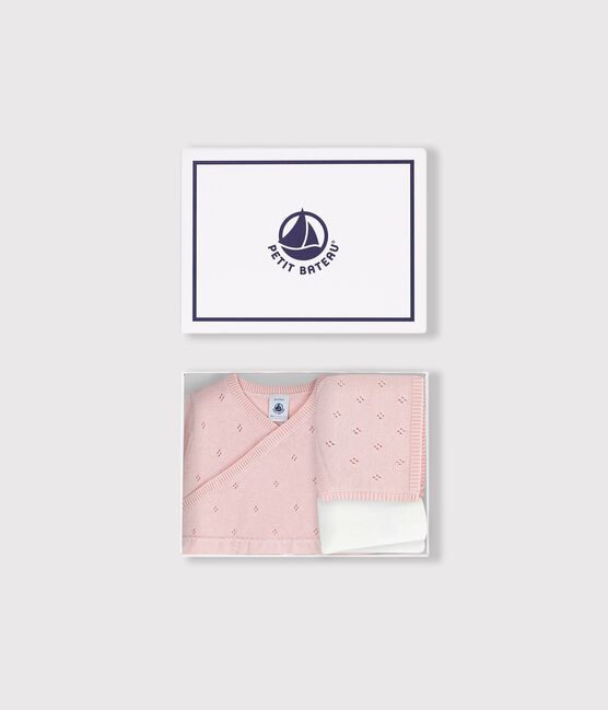 Conjunto de regalo para bebé de punto tricotado con capota, pelele y leotardos variante 1