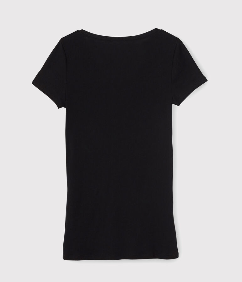 Camiseta L'ICONIQUE con cuello de pico de algod&oacute;n de mujer negro