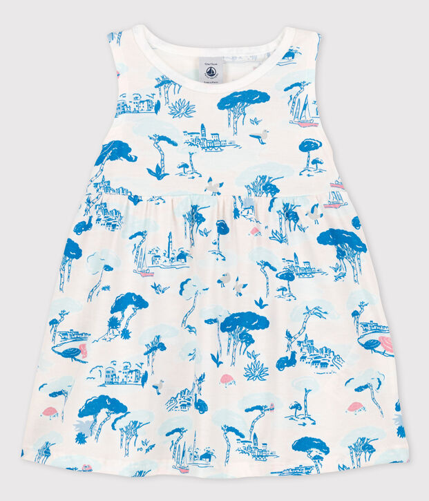 Vestido estampado sin mangas de punto de beb&eacute; ni&ntilde;a blanco/multicolor