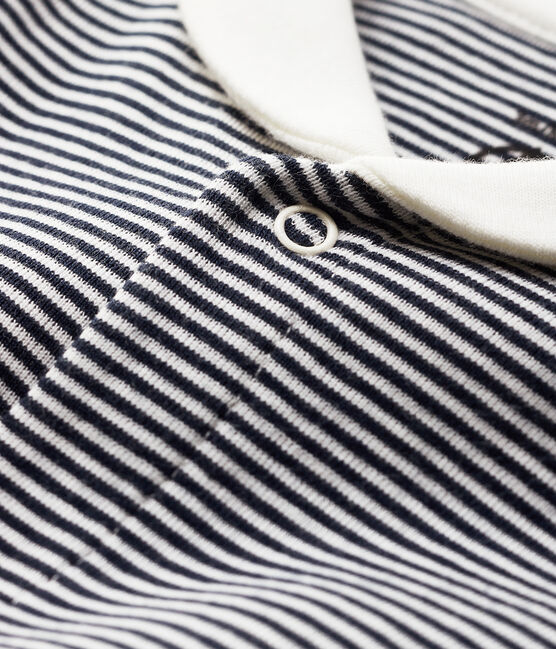 Pijama enterizo de rayas con cuello de marinero de bebé de algodón ecológico azul SMOKING/blanco MARSHMALLOW
