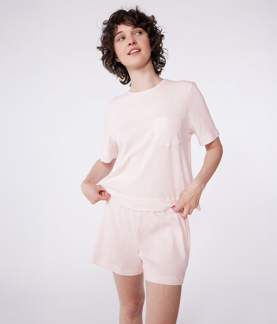 Pijama corto de manga corta de algodón para mujer rosa FLEUR