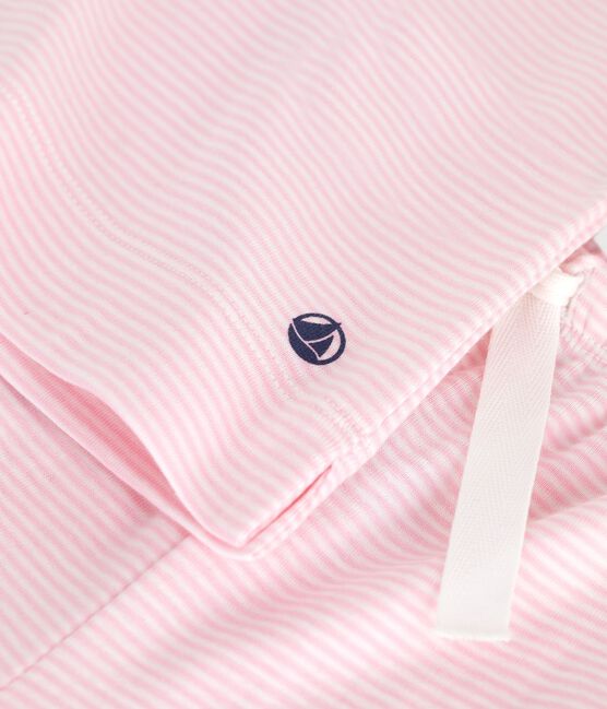 Pijama infantil de manga corta y pernera ancha de algodón a rayas rosa MARQUISE/ MARSHMALLOW