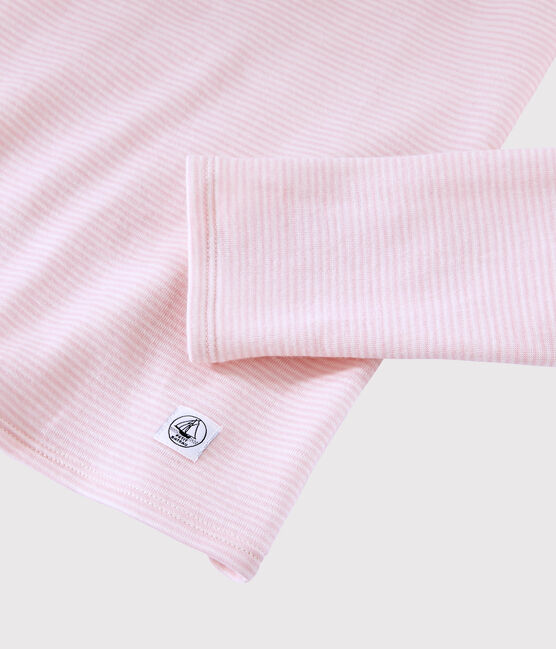 Camiseta de lana y algodón para mujer rosa CHARME/blanco MARSHMALLOW
