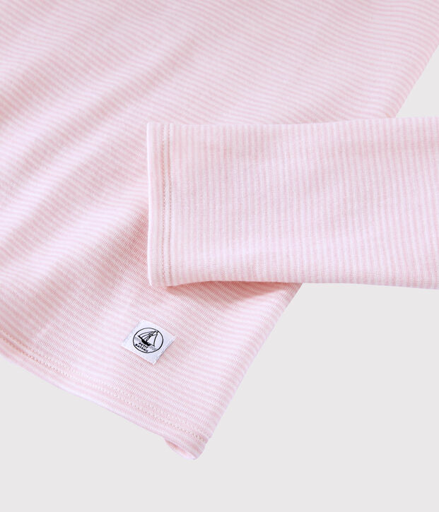 Camiseta de lana y algod&oacute;n para mujer rosa/blanco